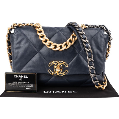 Chanel 19 Quilted Navy Lambskin Single Flap Crossbody Bag
