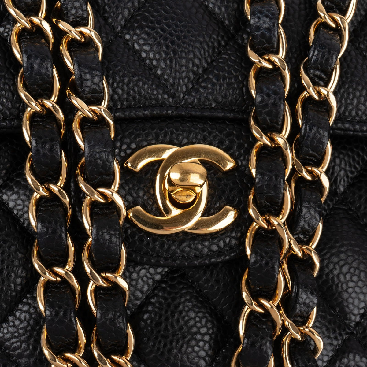 Chanel Quilted Caviar Leather Gold Small Double Flap Shoulder Bag