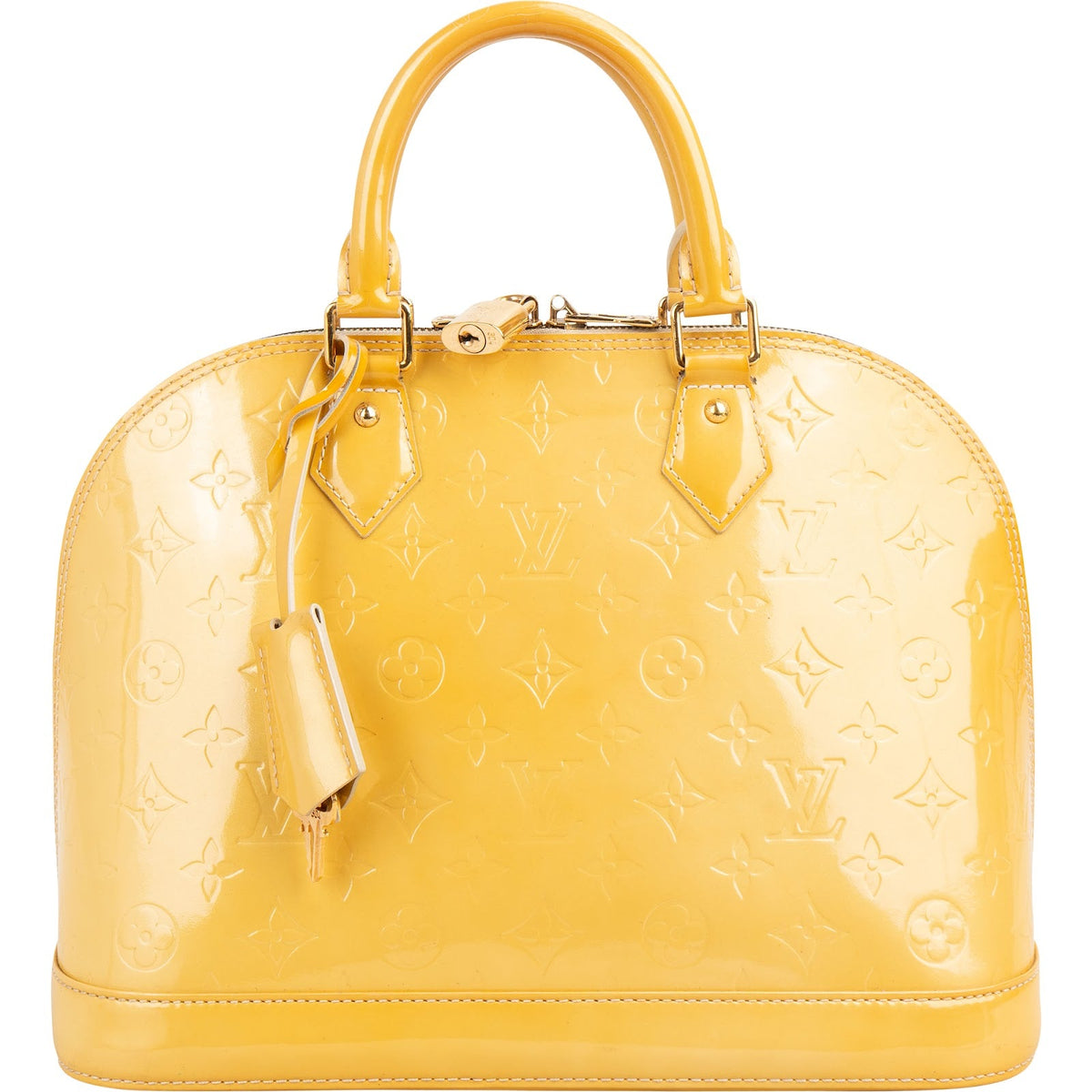 Louis Vuitton Alma PM aus gelbem Monogram Vernis – Vorderansicht