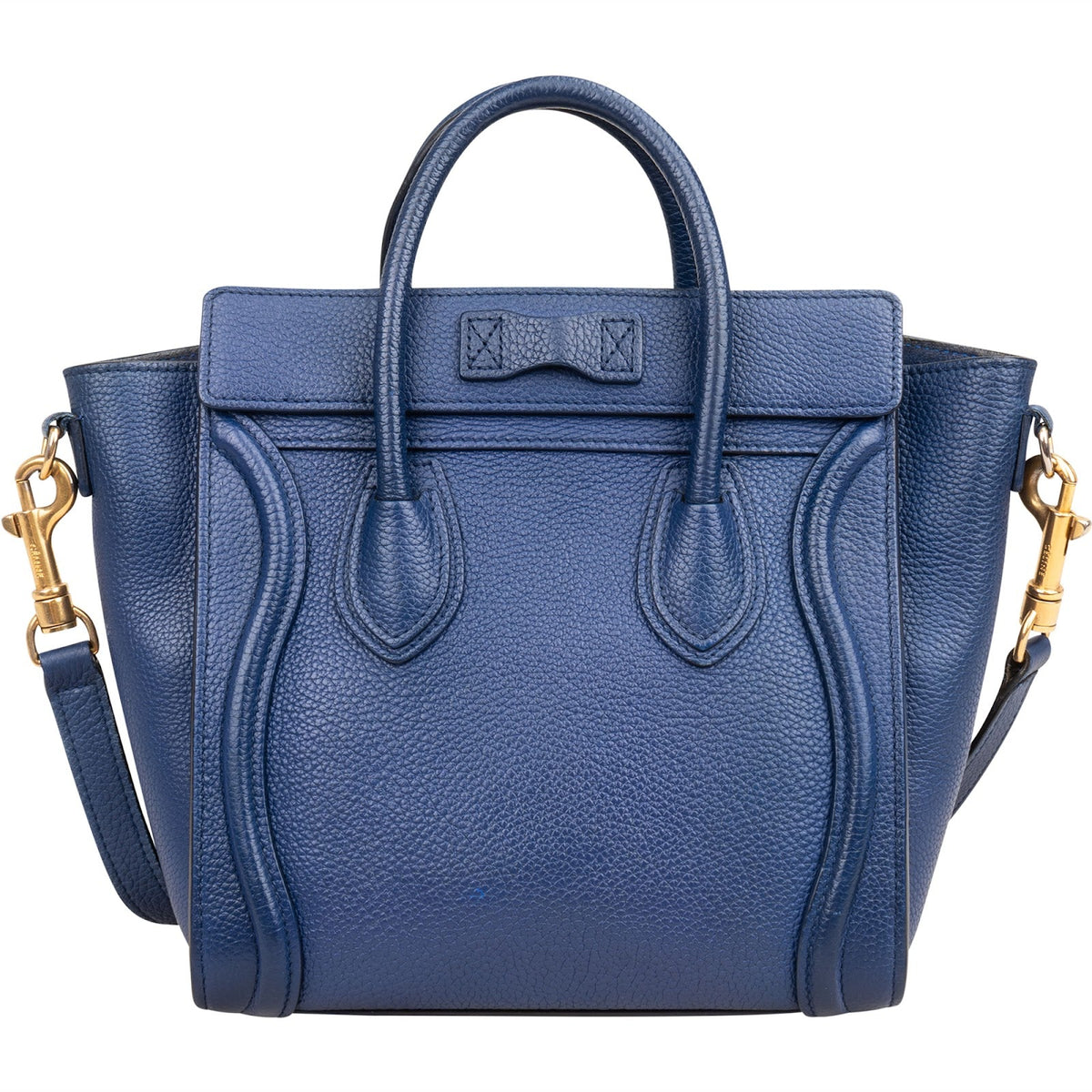 Céline Blue Grained Leather Luggage Nano Crossbody Handbag