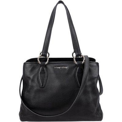 Miu Miu Grained Leather Vitello Daino Tote Shoulder Bag