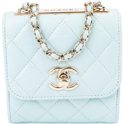 Chanel Light Blue Quilted Lambskin Mini Top Bar Crossbody Bag