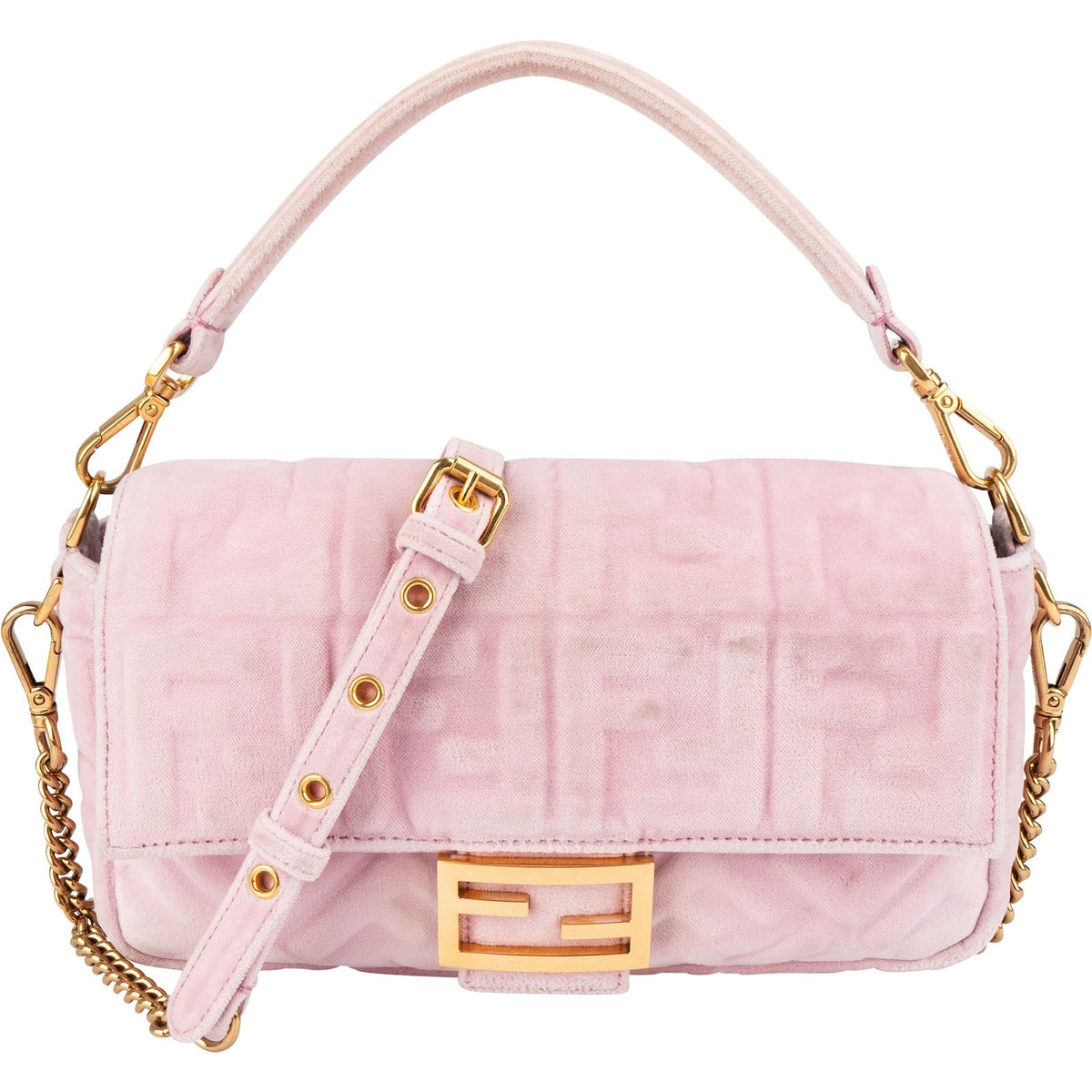 Fendi Monogram FF Embossed Suede Baguette Crossbody Handbag