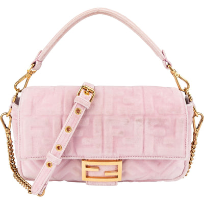 Fendi Monogram FF Embossed Suede Baguette Crossbody Handbag