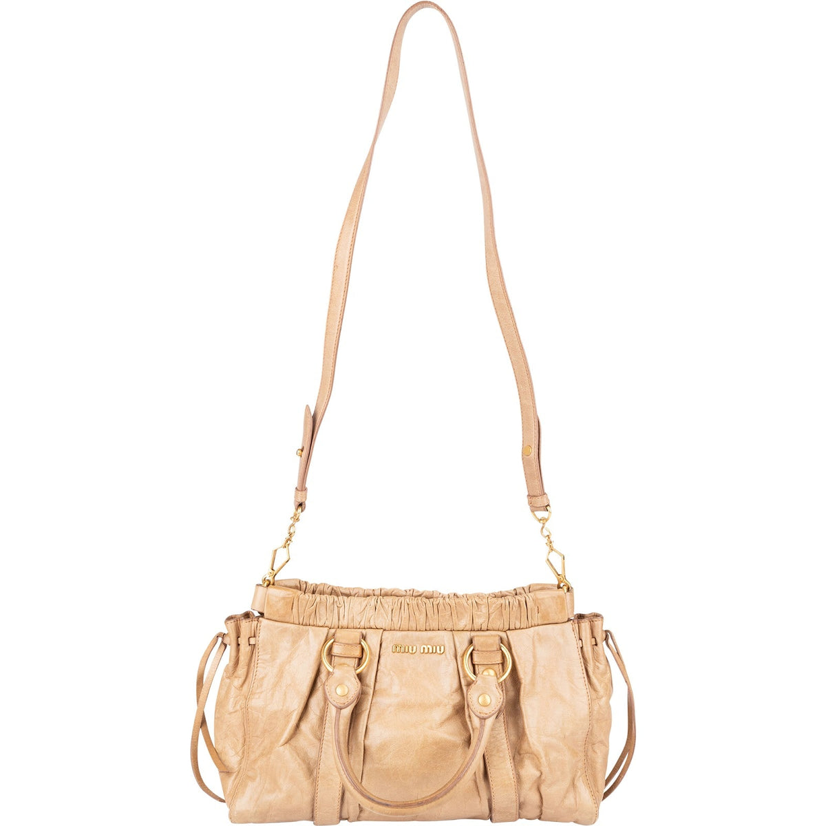 Miu Miu Gathered Drawstring Satchel aus Vitello-Lux-Leder – Ansicht 8
