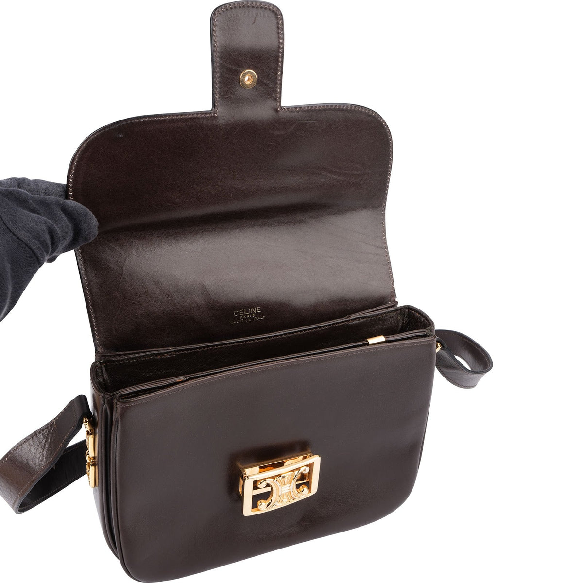 Celine Shiny Calfskin Medium Triomphe Shoulder Bag