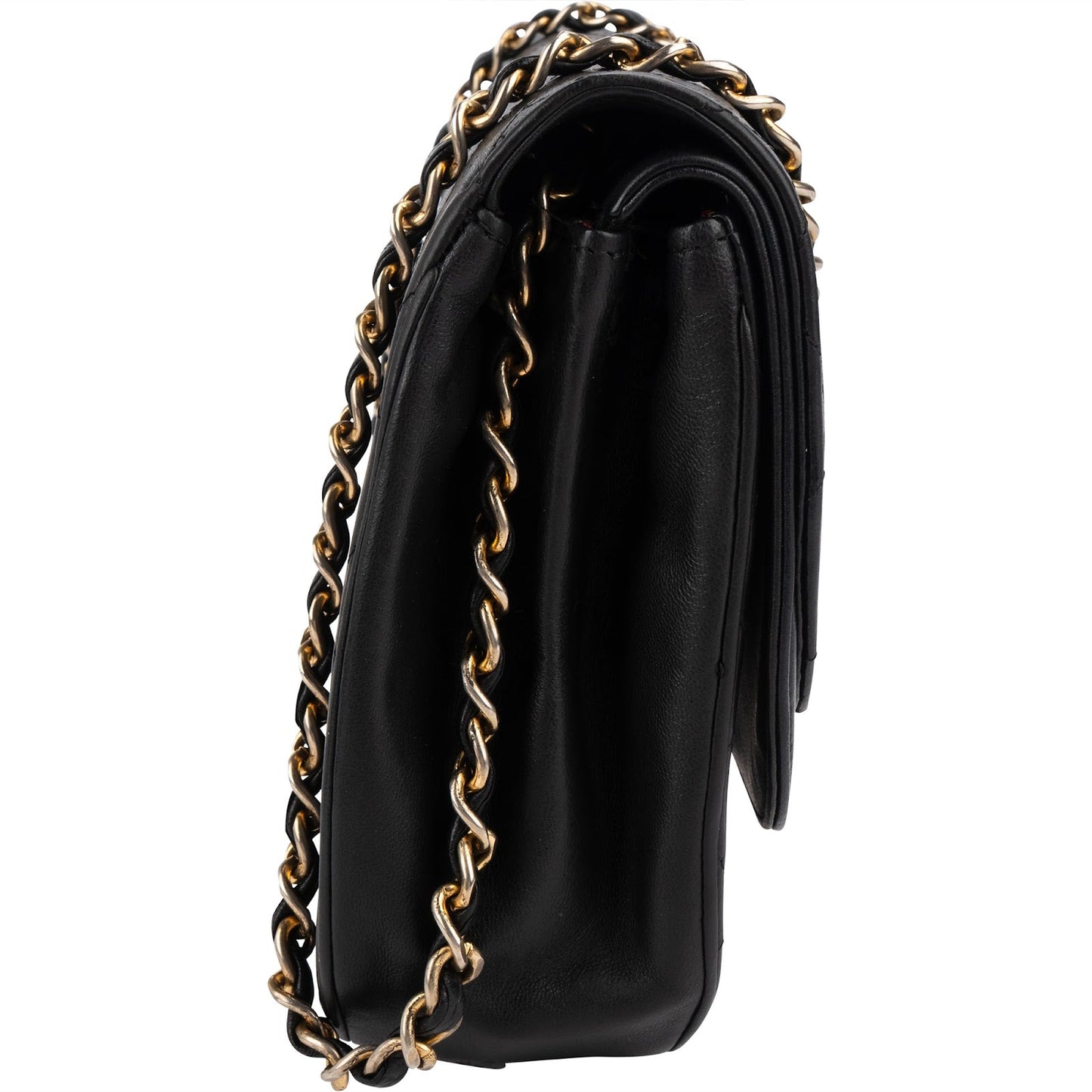 Chanel Quilted Lambskin Half Moon 24K Gold Double Flap Shoulder Bag