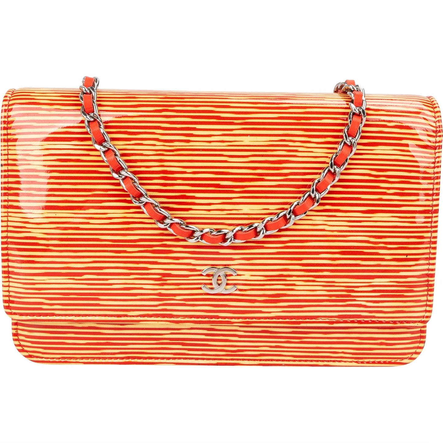 Chanel Striped Patent Leather Wallet on Chain Crossbody Bag