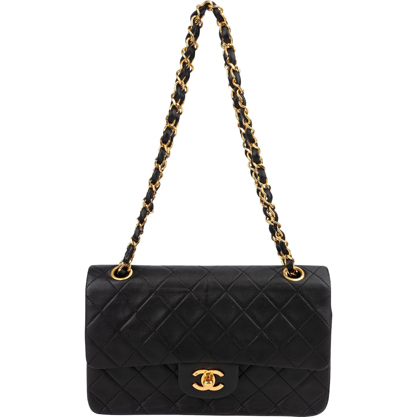 Chanel Quilted Lambskin Small 24K Gold Double Flap Shoulder Bag