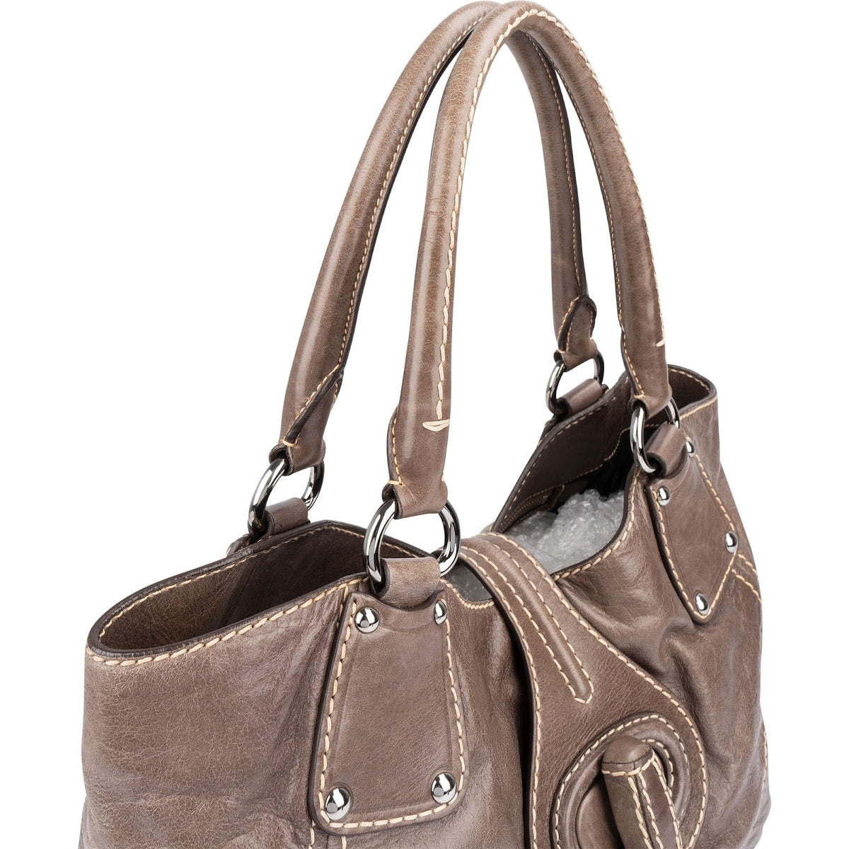 Prada Hobo aus Cervo-Antik-Leder mit Ziernähten – Ansicht 3