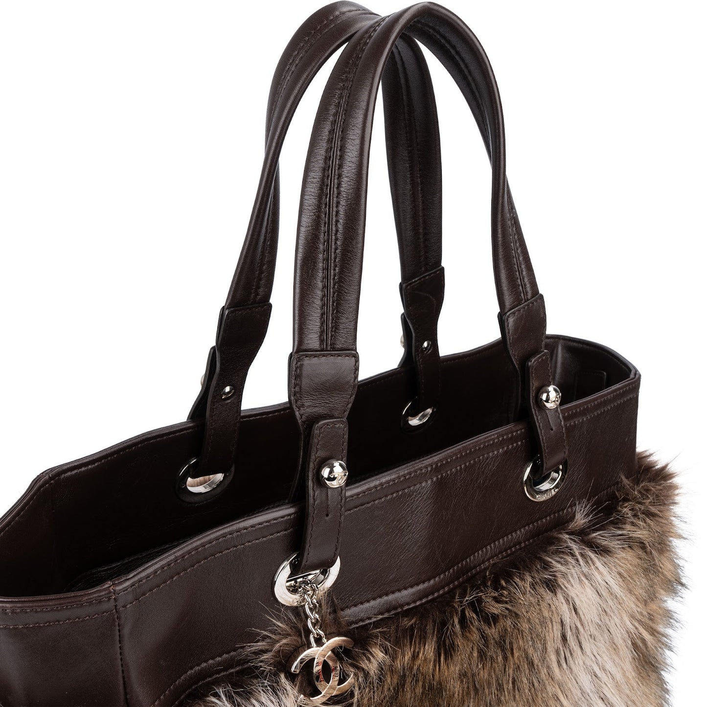 Chanel Faux Fur CC Charm Tote Handbag