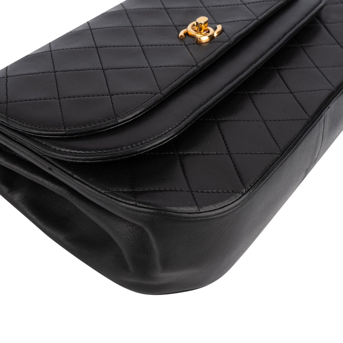 Chanel Quilted Lambskin Half Moon 24K Gold Double Flap Shoulder Bag