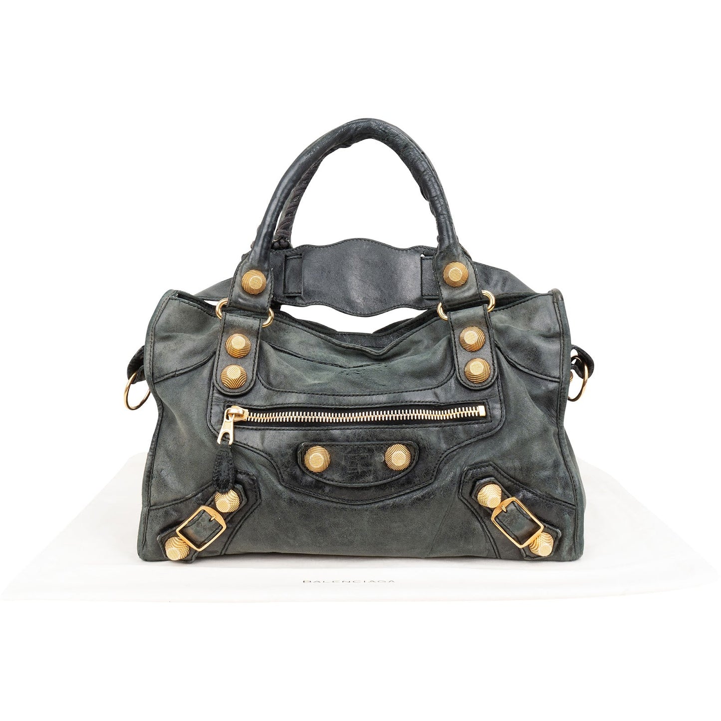 Balenciaga Dark Green Leather City Handbag