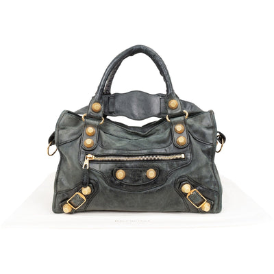 Balenciaga Dark Green Leather City Handbag