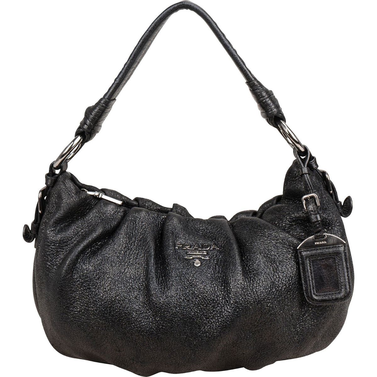 Prada Ruched Hobo aus Vitello-Daino-Leder – Vorderansicht