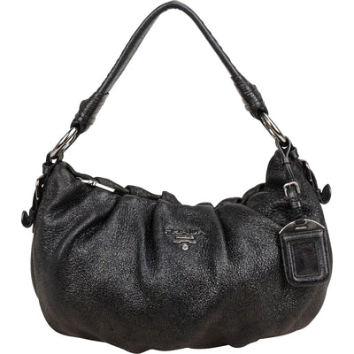 Prada Vitello Daino Ruched Hobo Shoulder Bag