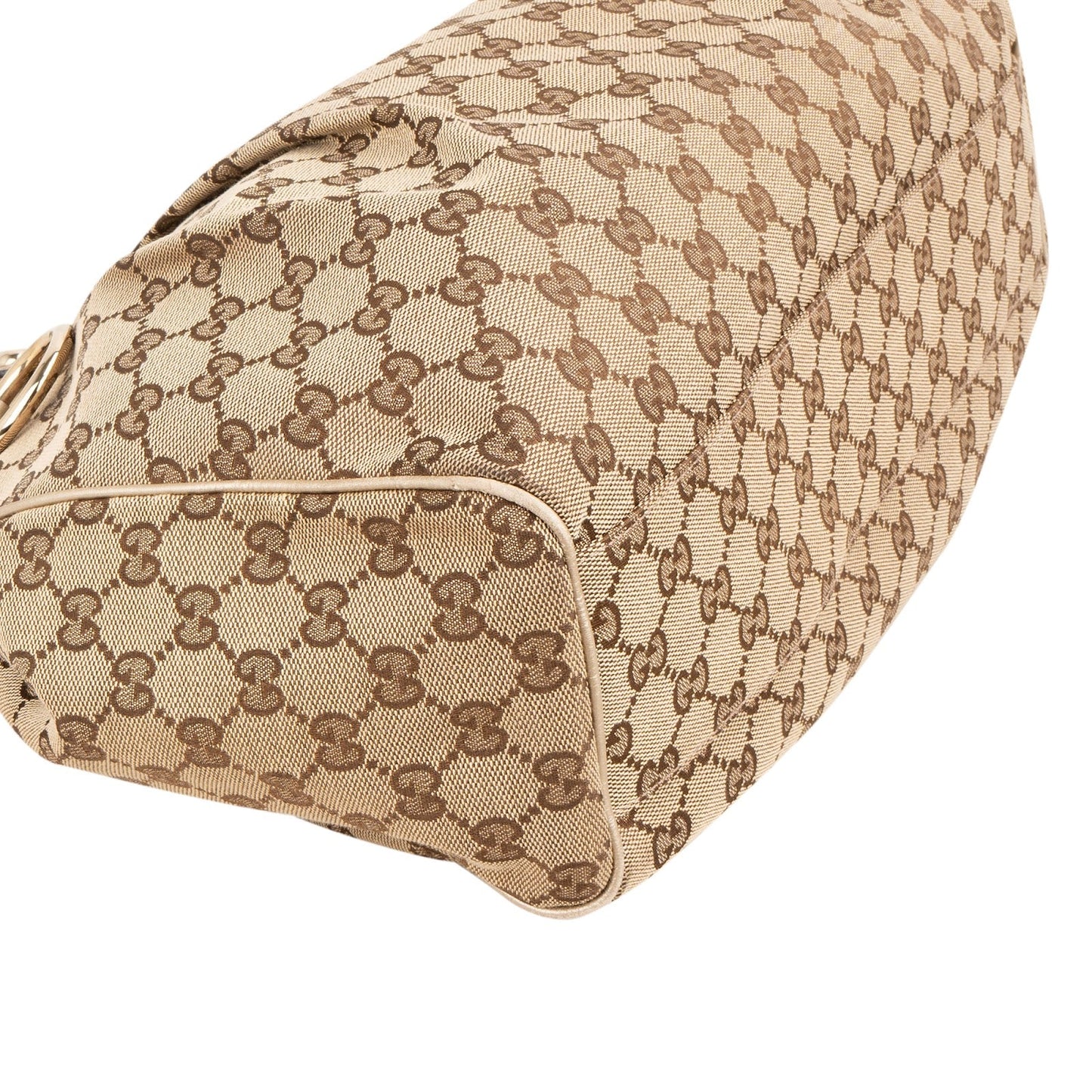 Gucci Monogram GG Canvas Metallic Leather Sukey Handbag
