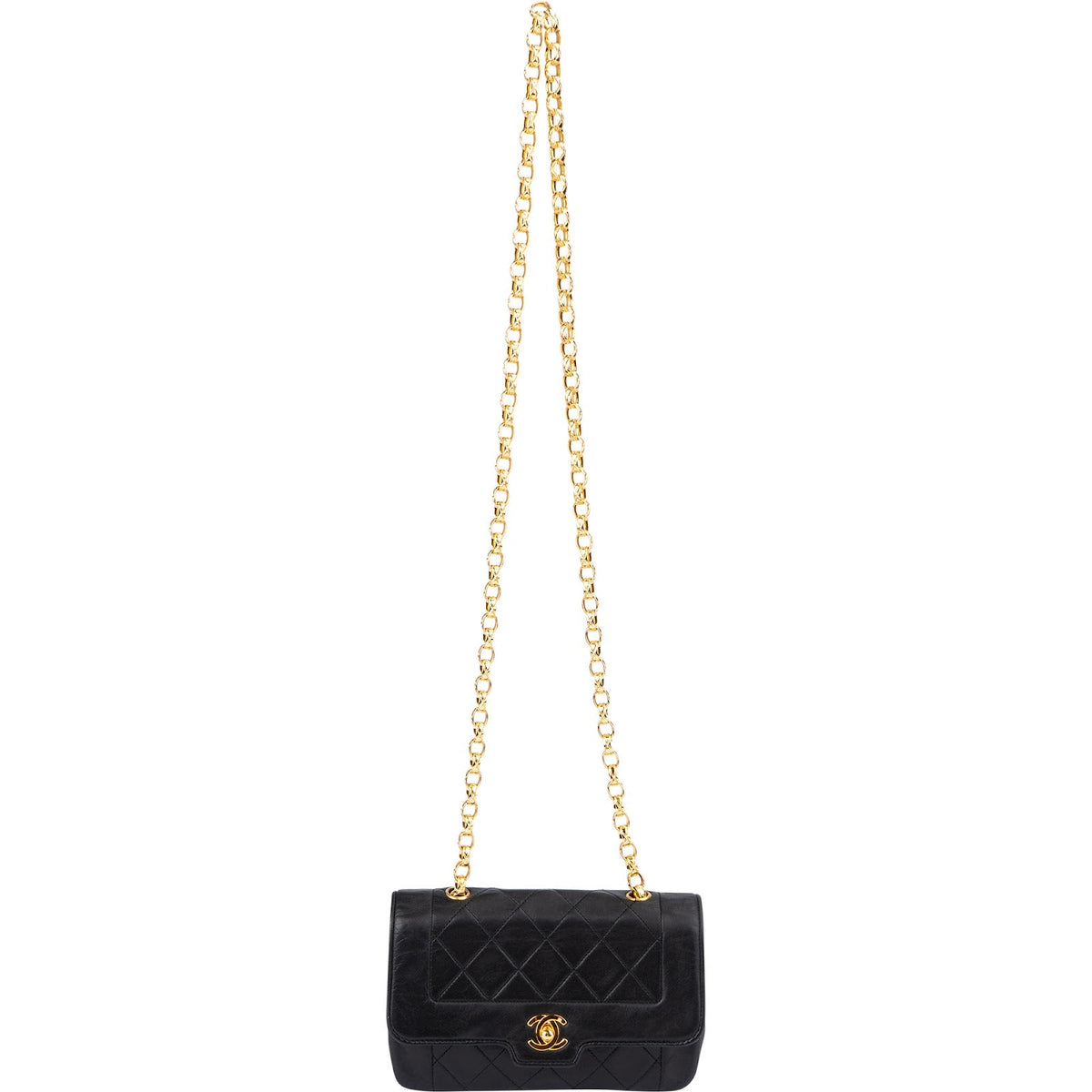 Chanel Quilted Lambskin 24K Gold Small Diana Single Flap Crossbody Bag