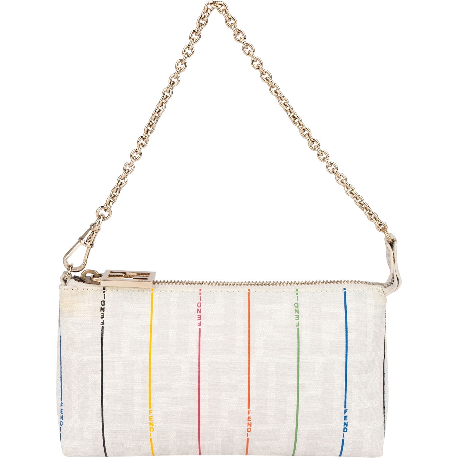 Fendi Monogram FF Zucca Pequin Rainbow Striped Pochette Accessoires Handbag