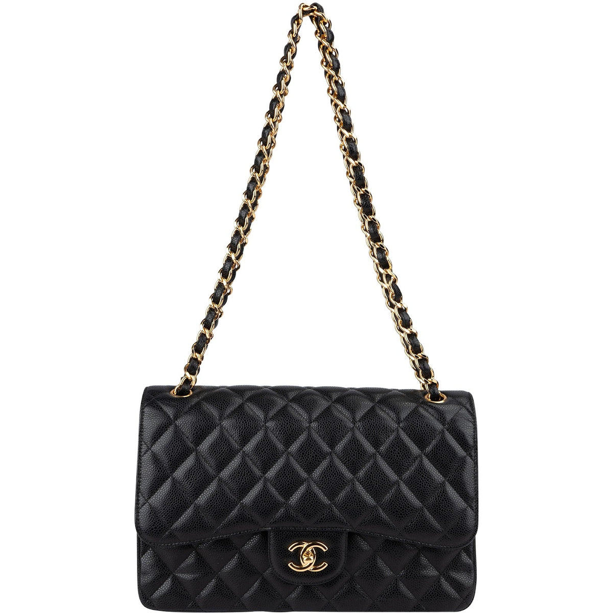 Chanel Quilted Caviar Leather Jumbo Double Flap Crossbody Bag