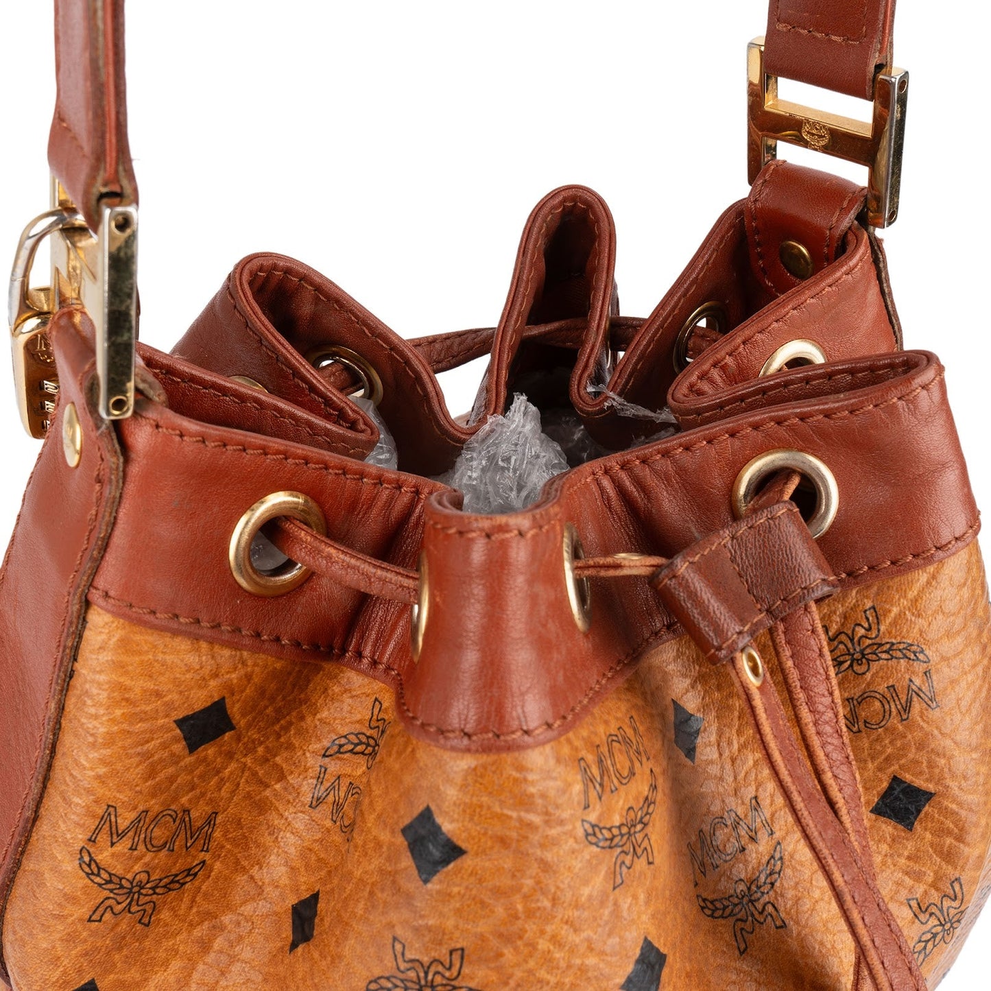 MCM Monogram Visetos Drawstring Bucket Crossbody Bag