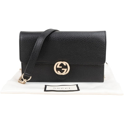 Gucci Pebbled Leather Interlocking GG Wallet On Chain Crossbody Bag