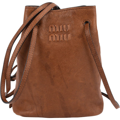 Miu Miu Calfskin Leather Mini Drawstring Bucket Crossbody Bag