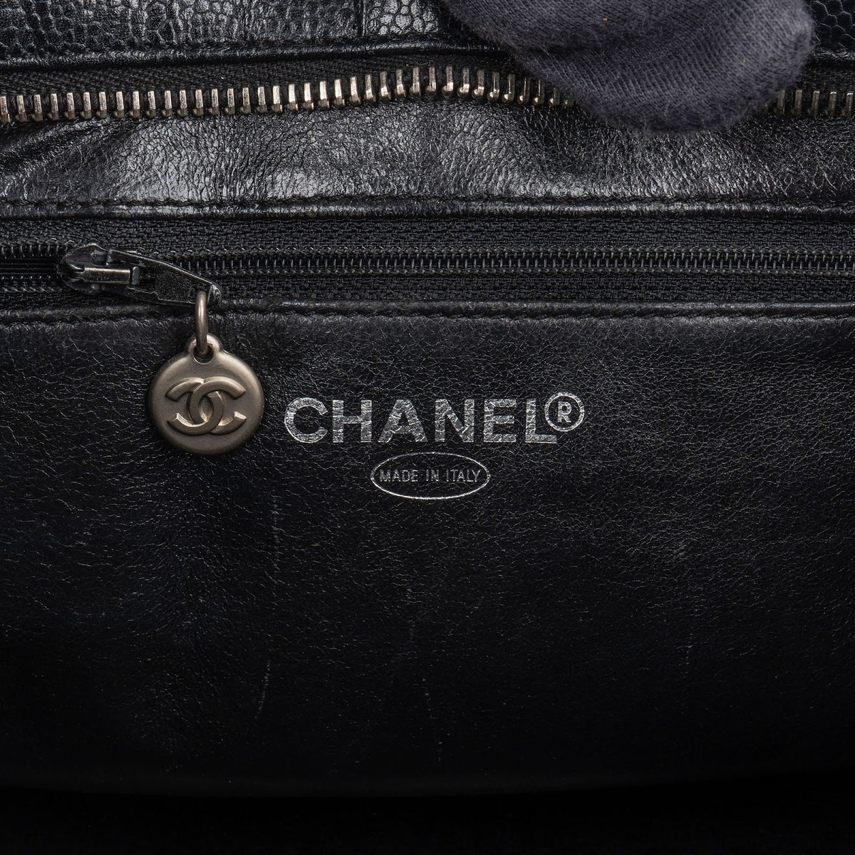 Chanel Quilted Caviar Leather Medallion CC Tote Handbag
