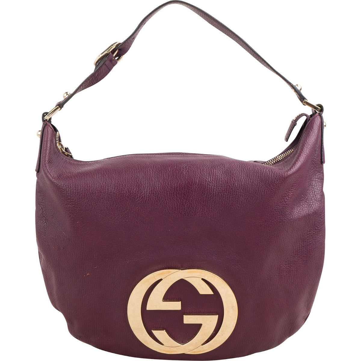 Gucci Interlocking G Britt Hobo aus genarbtem Leder – Vorderansicht