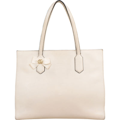 Gucci Japan Exclusive Cream Leather GG Bow Tote Shoulder Bag