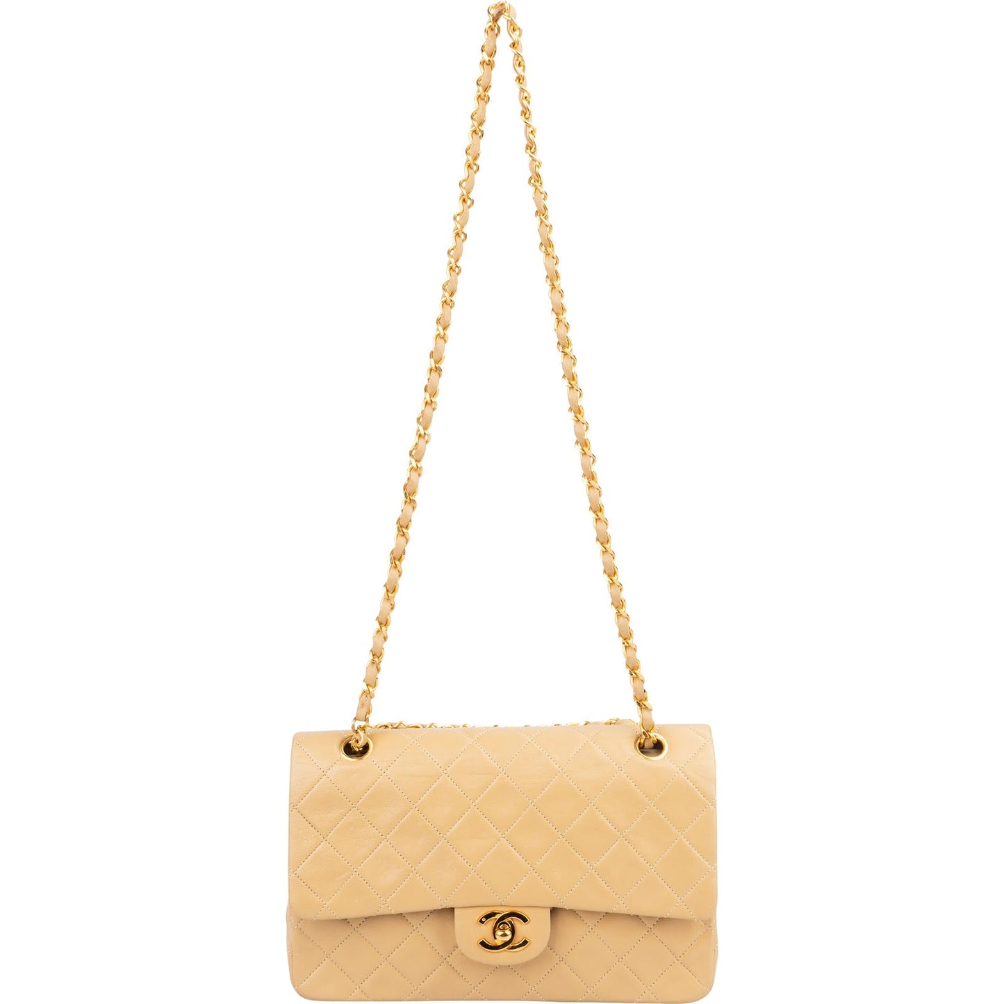 Chanel Quilted Lambskin 24K Medium Gold Double Flap Shoulder Bag