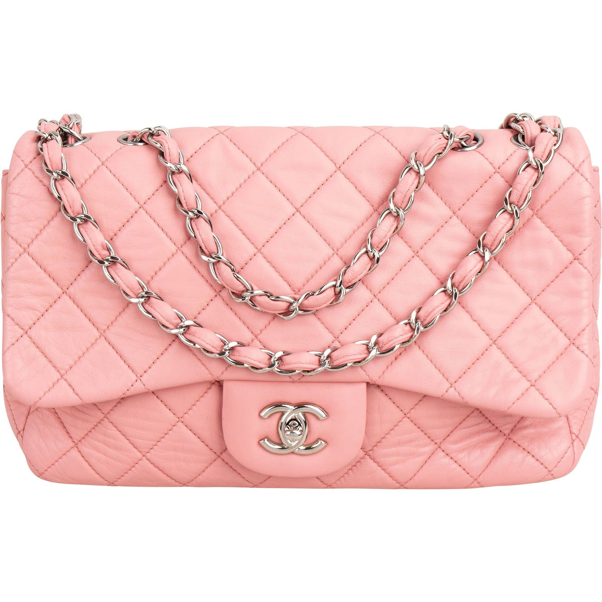 Chanel Quilted Soft Lambskin Palladium Jumbo Single Flap Crossbody Bag
