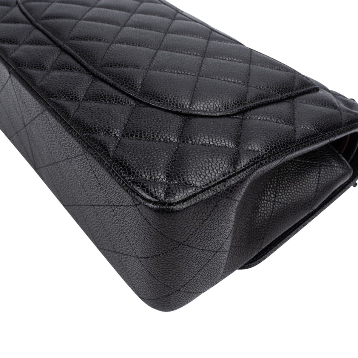Chanel Quilted Caviar Leather Palladium Jumbo Double Flap Crossbody Bag