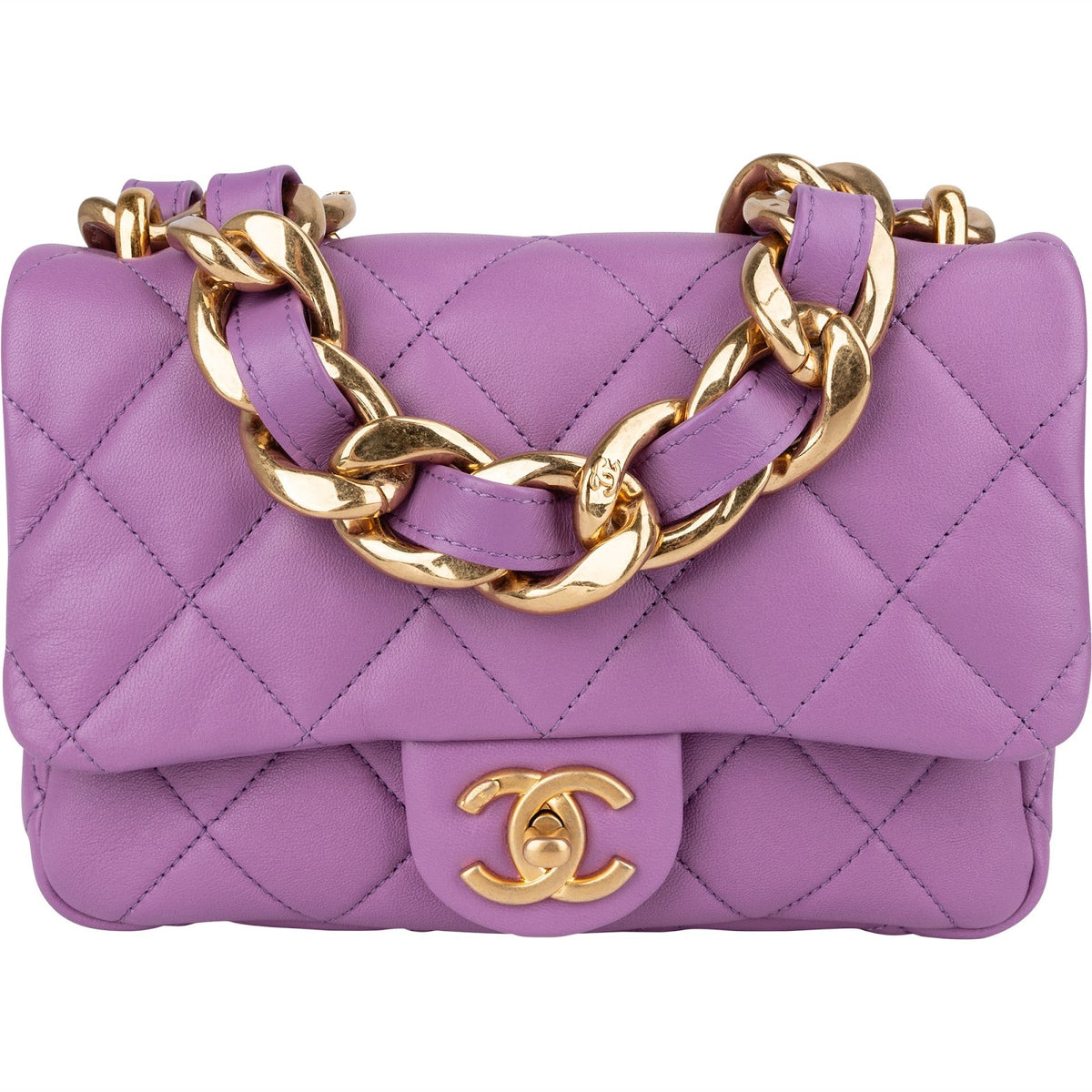 Chanel Quilted Lambskin Chunky Chain Rectangular Flap Shoulder Bag