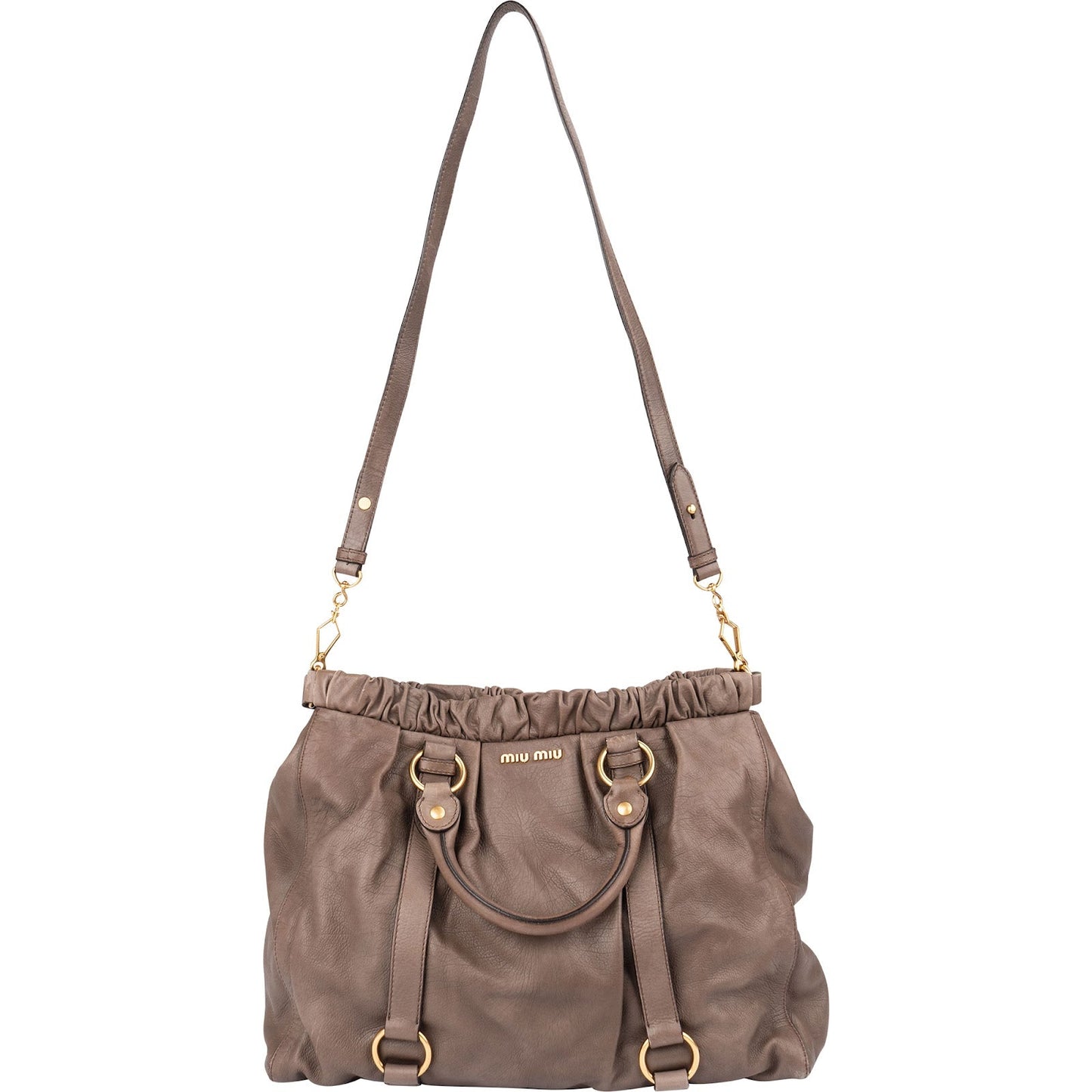 Miu Miu Vitello Lux Leather Gathered Tote Shoulder Bag