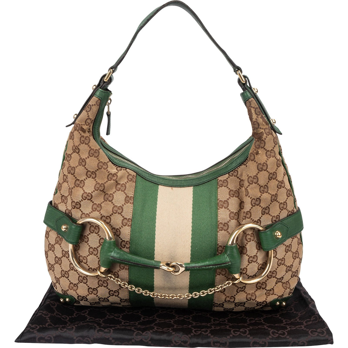 Gucci Monogram GG Web Stripe Horsebit Hobo Shoulder Bag
