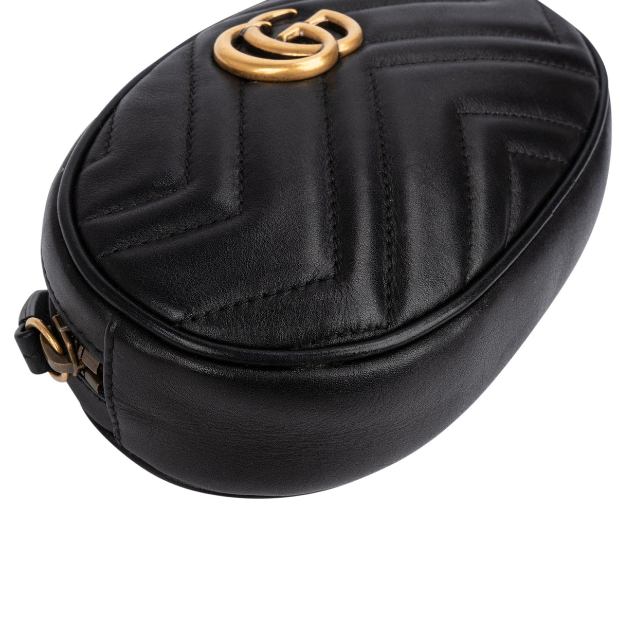 Gucci Black Matelassé Leather GG Marmont Crossbody Belt Bag