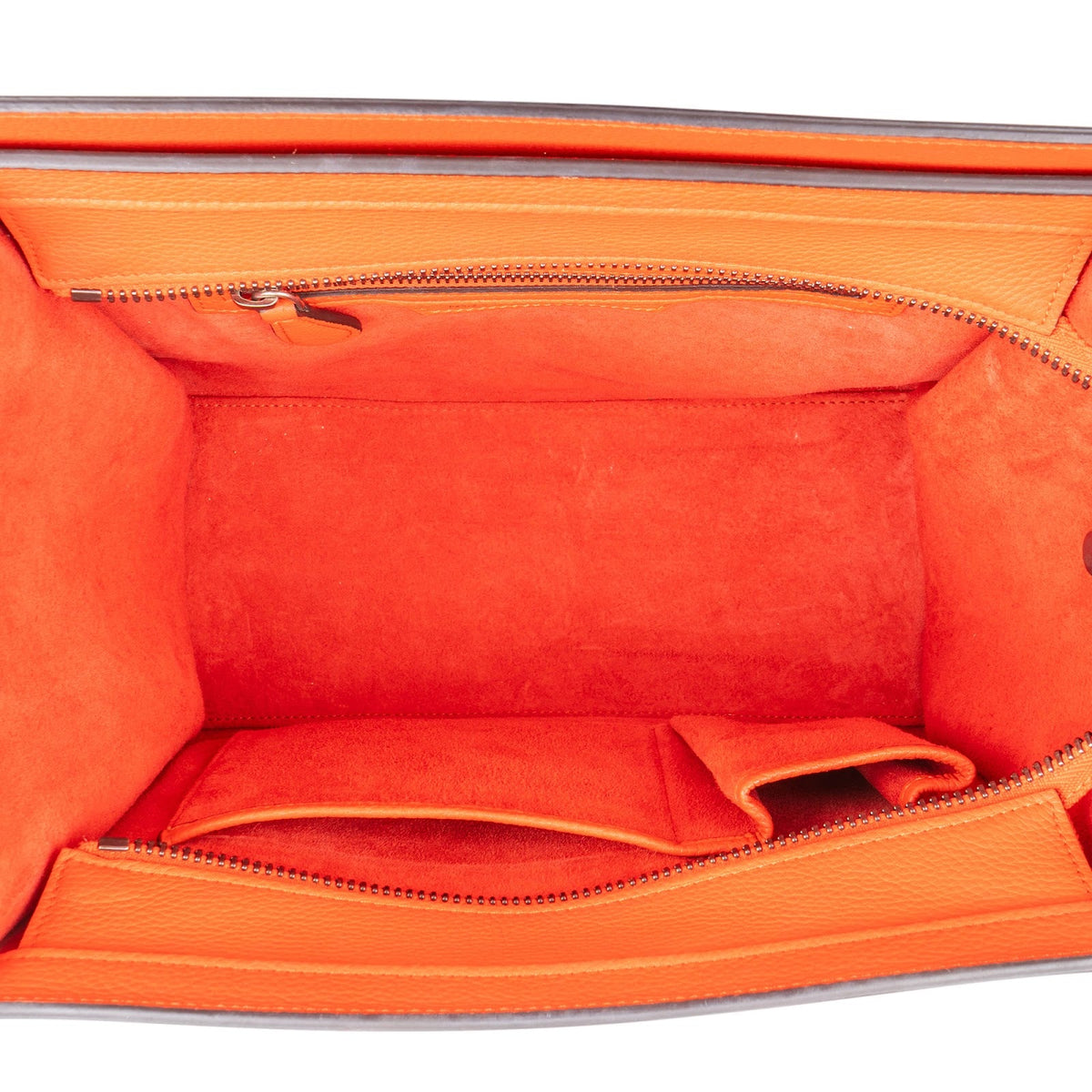 Céline Orange Grained Leather Luggage Handbag