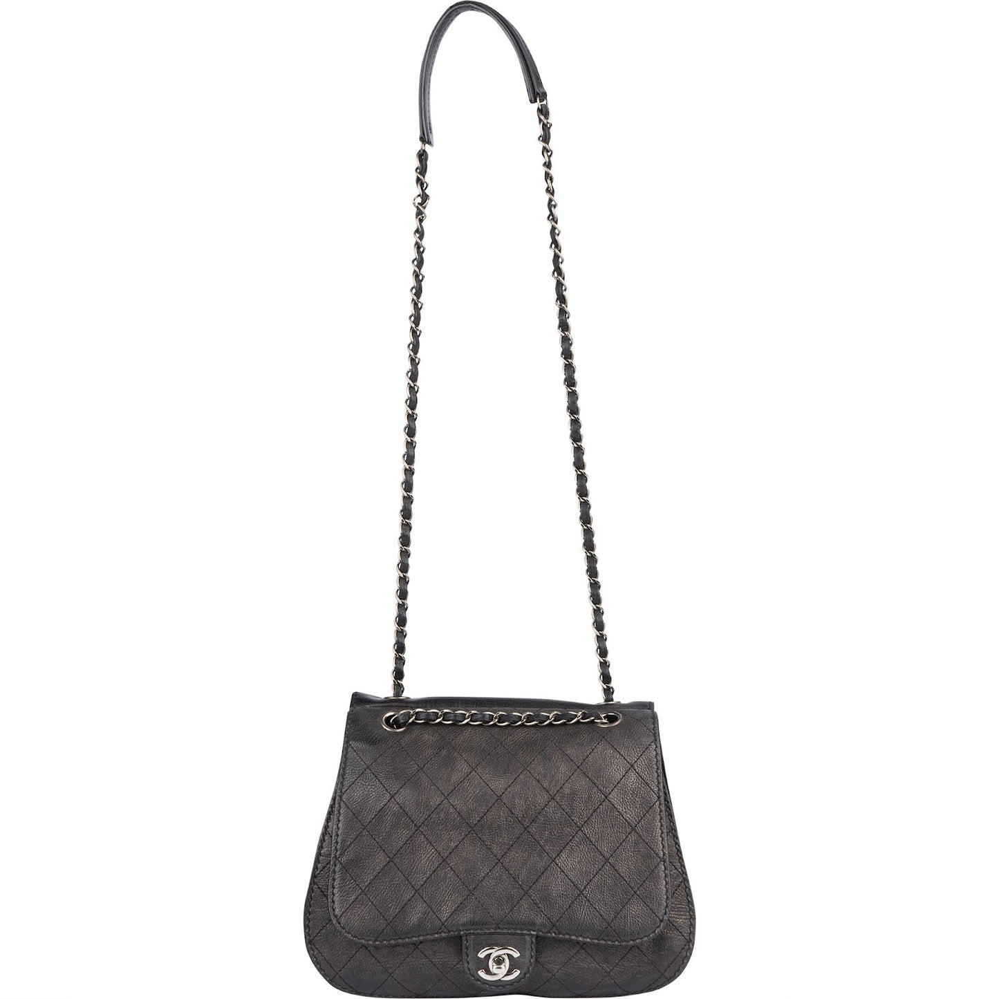 Chanel Quilted Leather Half Moon Single Flap Crossbody Bag