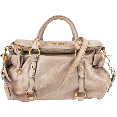 Miu Miu Vitello Lux Leather Bow Satchel Handbag