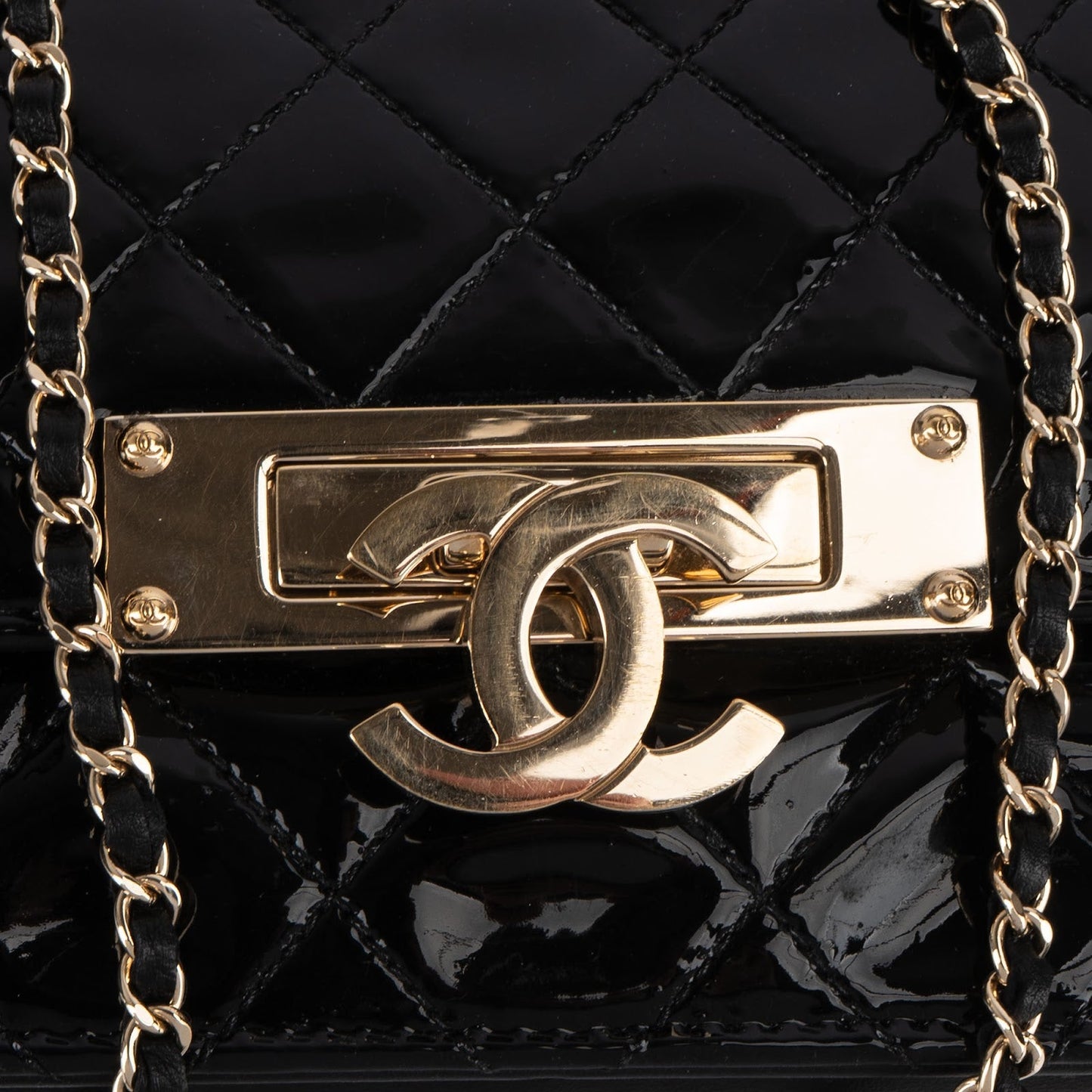 Chanel Quilted Patent Leather CC Crossbody Bag