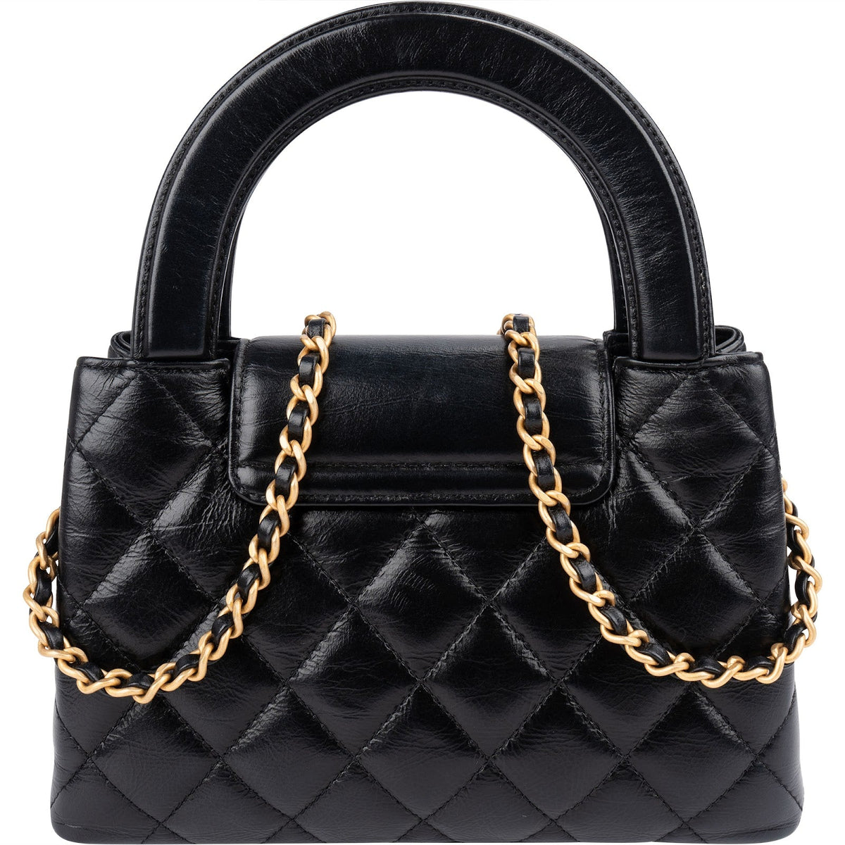 Chanel Black Leather Quilted Lambskin Nano Kelly Top Handle Crossbody Handbag