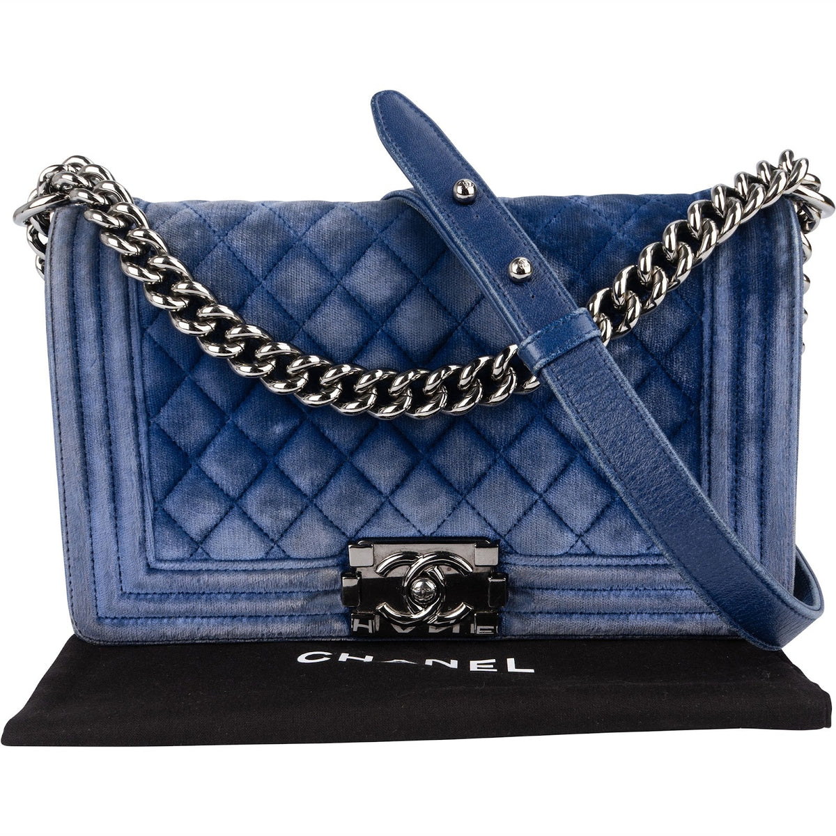 Chanel Blue Velvet Medium Boy Crossbody Bag