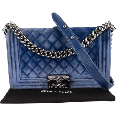Chanel Blue Velvet Medium Boy Crossbody Bag