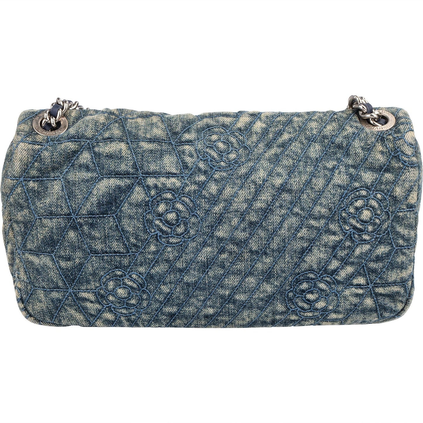 Chanel Denim Camellia Single Flap Crossbody Bag