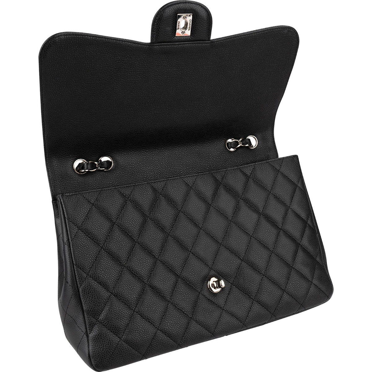 Chanel Quilted Caviar Leather Palladium Jumbo Single Flap Crossbody Bag