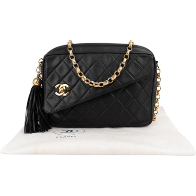 Chanel Quilted Lambskin Tassel Camera 24K Gold Crossbody Bag