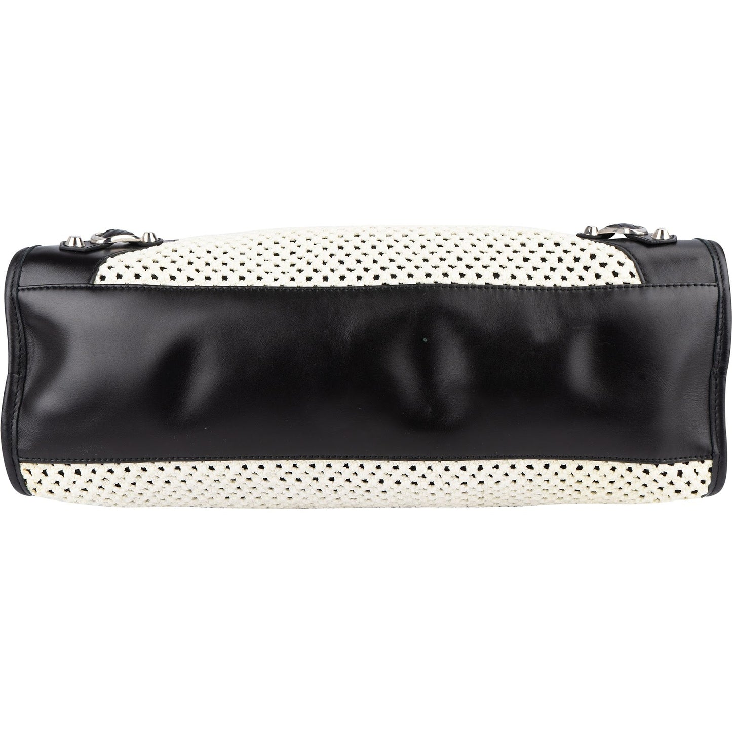 Balenciaga Black and White Raffia and Leather City Handbag
