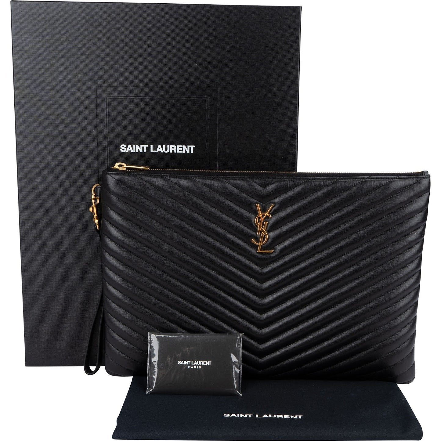 Saint Laurent Quilted Leather Large Monogram Clutch
