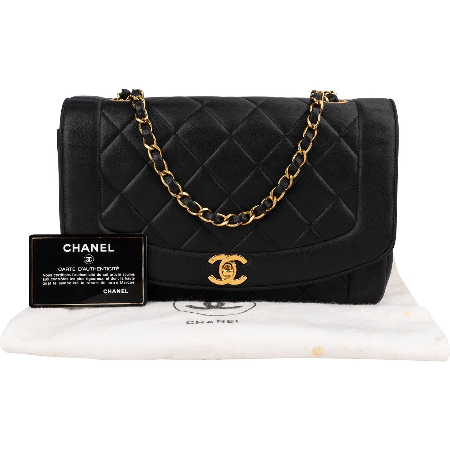 Chanel Quilted Lambskin 24K Gold Diana Single Flap Crossbody Bag